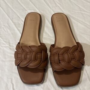 A New Day Sandals Womens 6 Claudette Braided Casual Slip On Flats Slide Brown